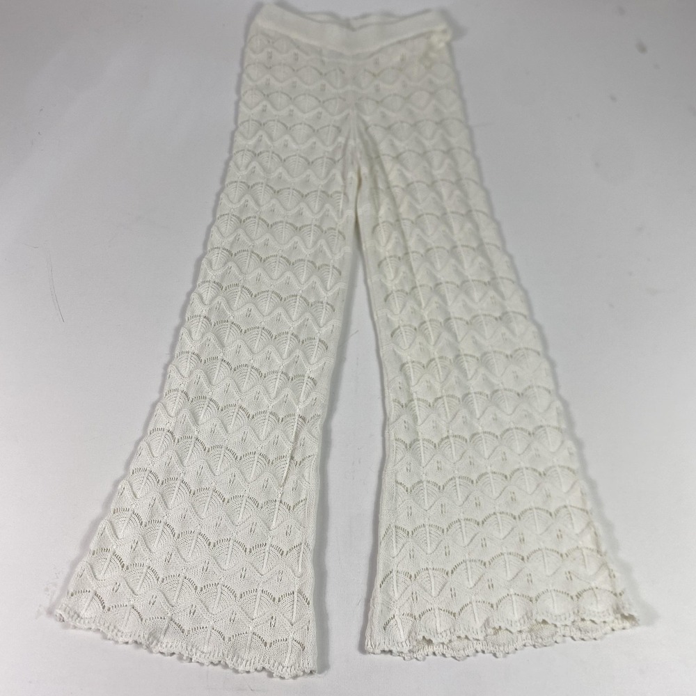Marine Layer Pants Womens XS White Crochet Knit Wide Leg Pull On Summer Lounge